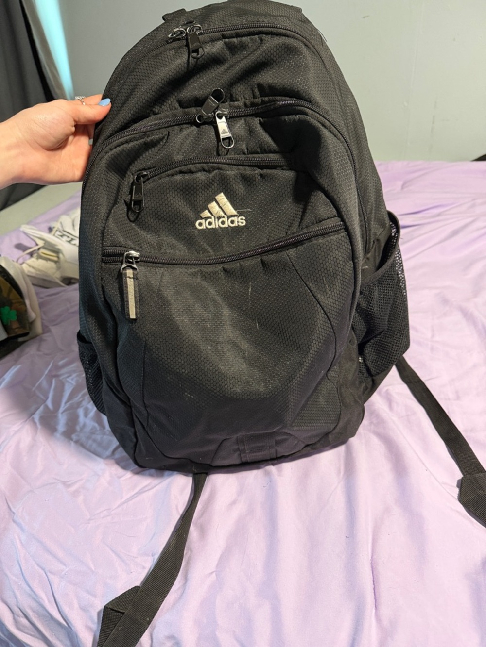 adidas Black Backpack with Multiple Zip Compartments